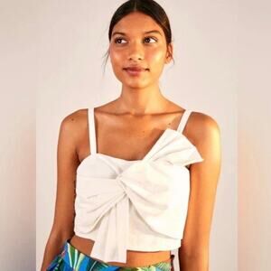 Farm Rio Off White Linen Knot Crop Top Medium Neutral European Summer Chic